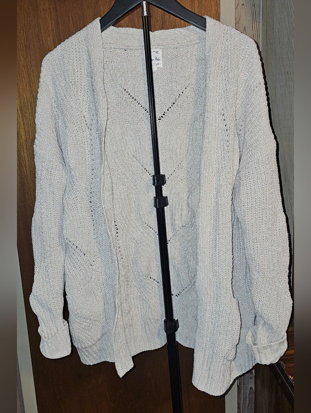 Hippie Rose Light Cream Open-Front Knit Cardigan
